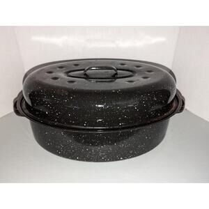 Large Black Speckled Enamel Roasting Pan 16.25" x 12.25"